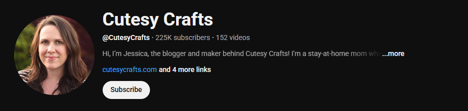 The YouTube channel homepage of Cutesy Crafts