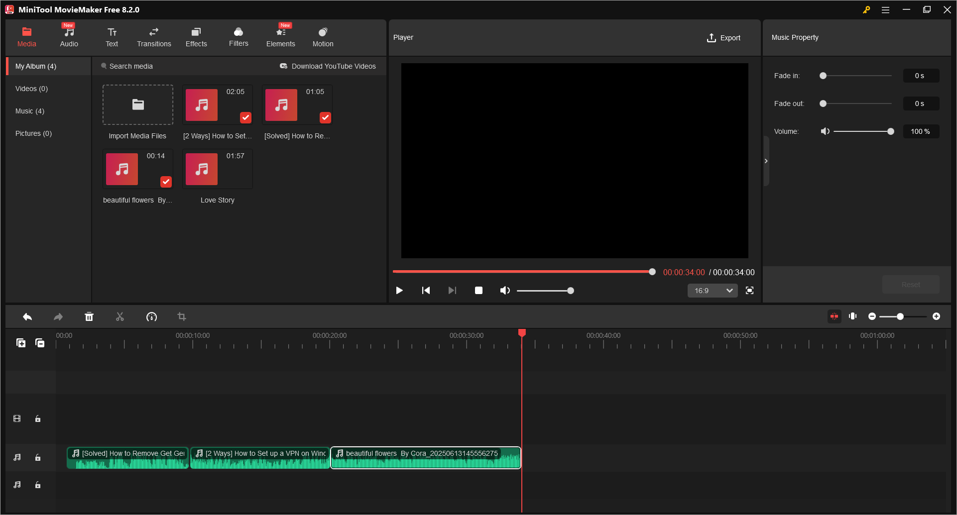 MiniTool MovieMakerでダウンロードした音楽ファイルを編集