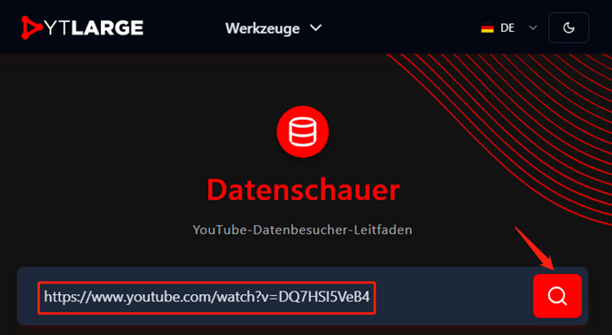 Fügen Sie den YouTube-Link ein und klicken Sie auf „Search“ in YouTube Data Viewer