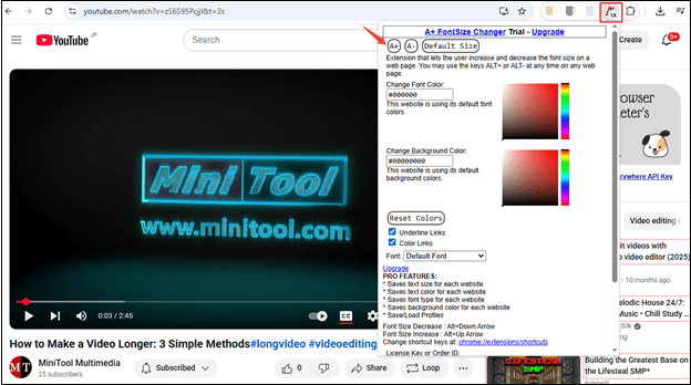 Click on A+ to make the font bigger on A+ FontSize Changer