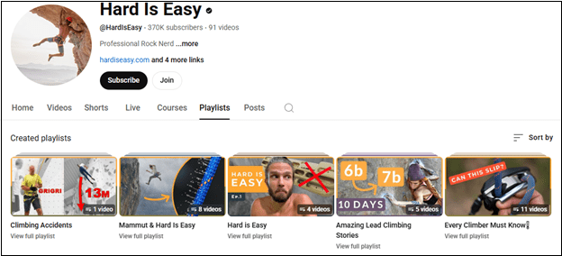 Watch rock climbing videos on Hard Is Easy