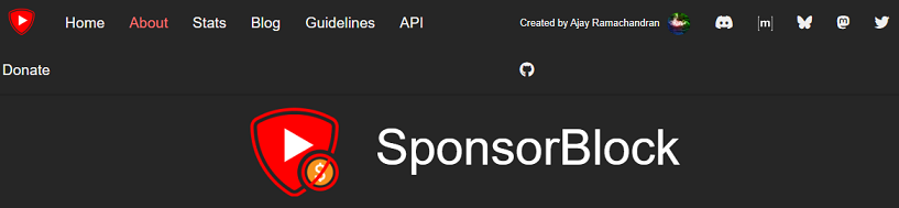 The website homepage of SponsorBlock