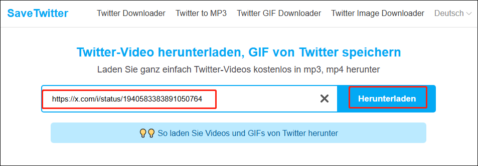 Fügen Sie den kopieren Link in das Textfeld ein und klicken Sie auf die Schaltfläche Herunterladen
