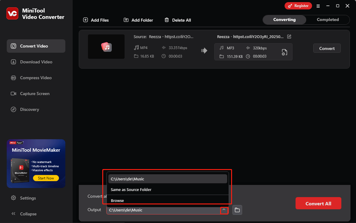 Klicken Sie auf die Option Ausgabe, um den Speicherort für Ihre konvertierte Datei auszuwählen.