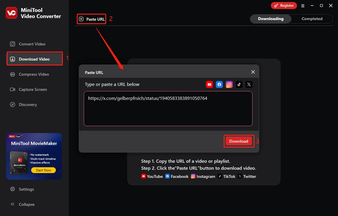 Fügen Sie die URL des Twitter-Clips in MiniTool Video Converter ein