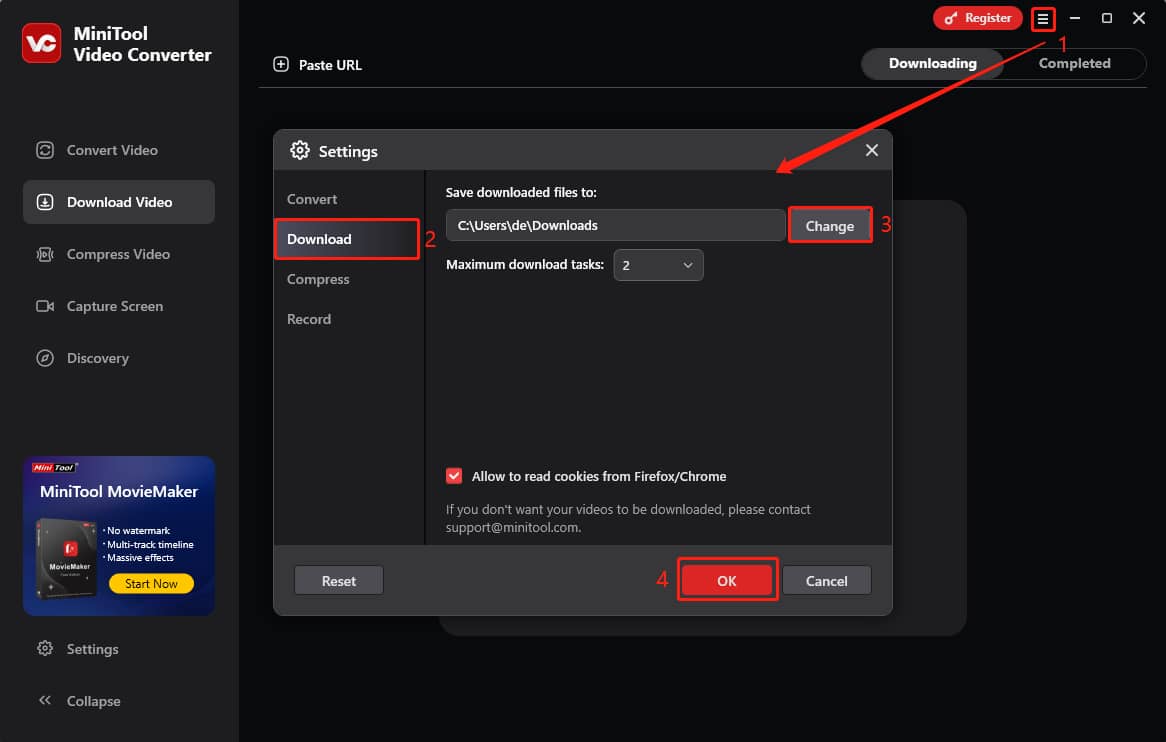 Speicherort des heruntergeladenen Videos im MiniTool Video Converter ändern