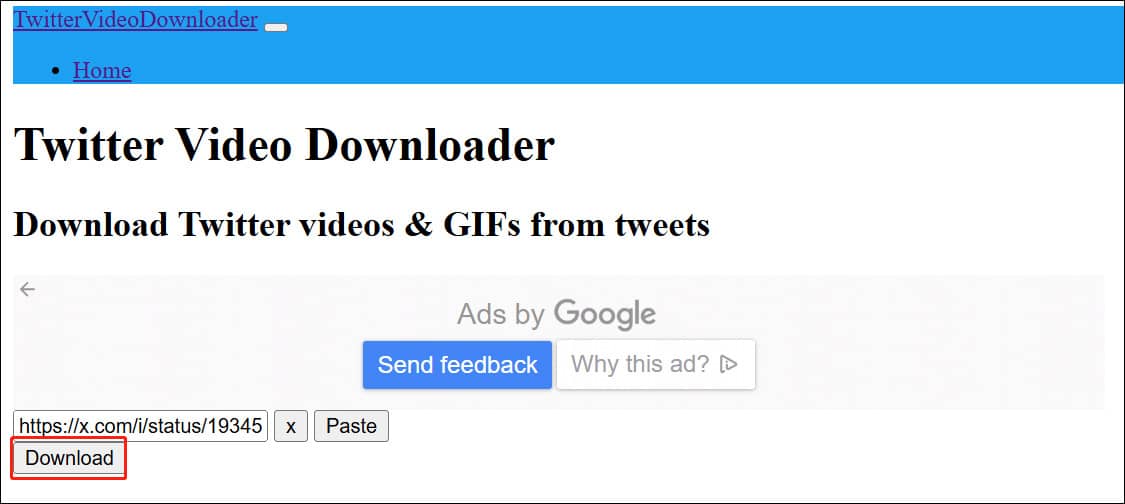 Klicken Sie auf die Schaltfläche Download, um den Analysevorgang bei Twitter Video Downloader zu starten.