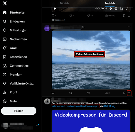 Kopieren Sie den Link des gewünschten Twitter-Videos in Ihre Zwischenablage.