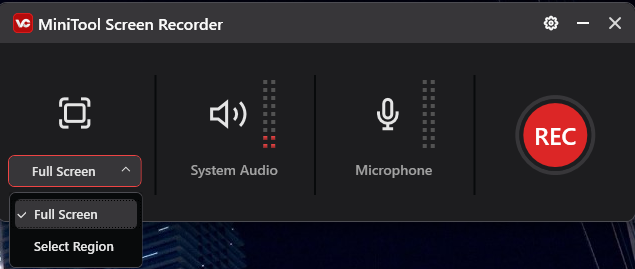 Benutzeroberfläche von MiniTool Screen Recorder