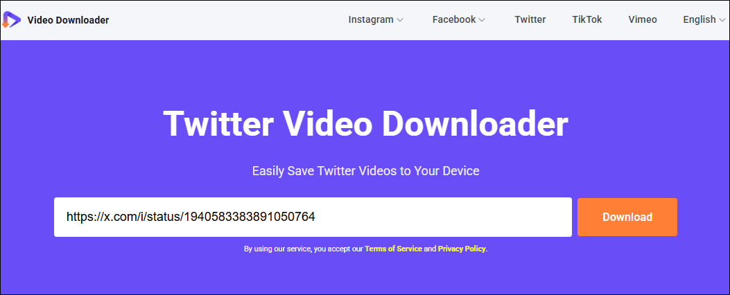 Fügen Sie den Twitter-Link ein und klicken Sie auf Download auf viddown.net