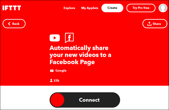 The Automatically share your new videos to a Facebook Page applet on IFTTT
