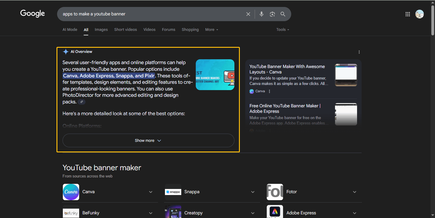 Google AI Overview in the search results