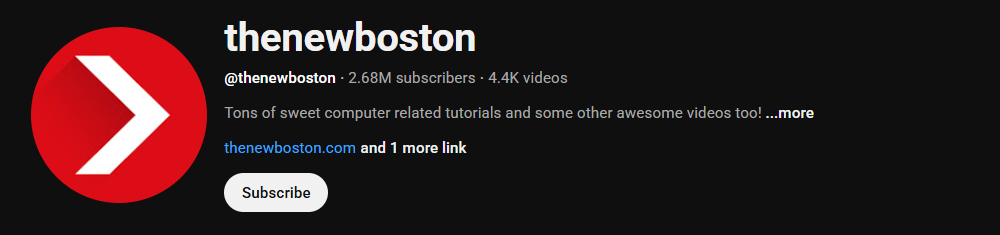The channel homepage of thenewboston