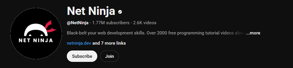 The channel homepage of Net Ninja