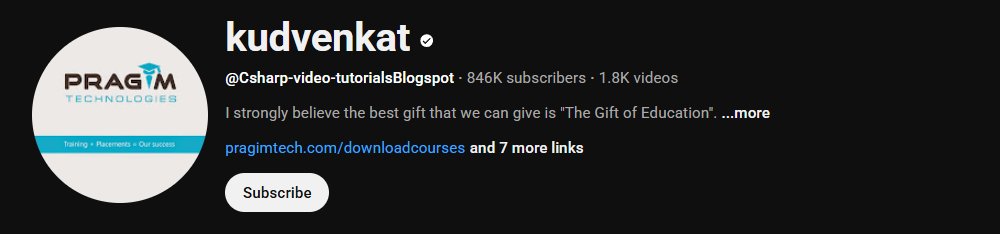 The channel homepage of Kudvenkat