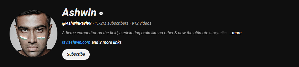 The channel homepage of Ashwin
