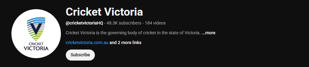 The channel homepage of Cricket Victoria