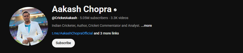 The channel homepage of Akash Chopra