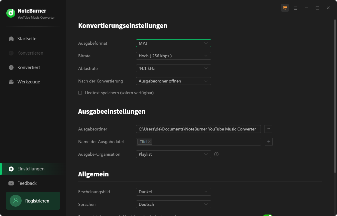 Klicken Sie auf Einstellungen und passen Sie sie an.