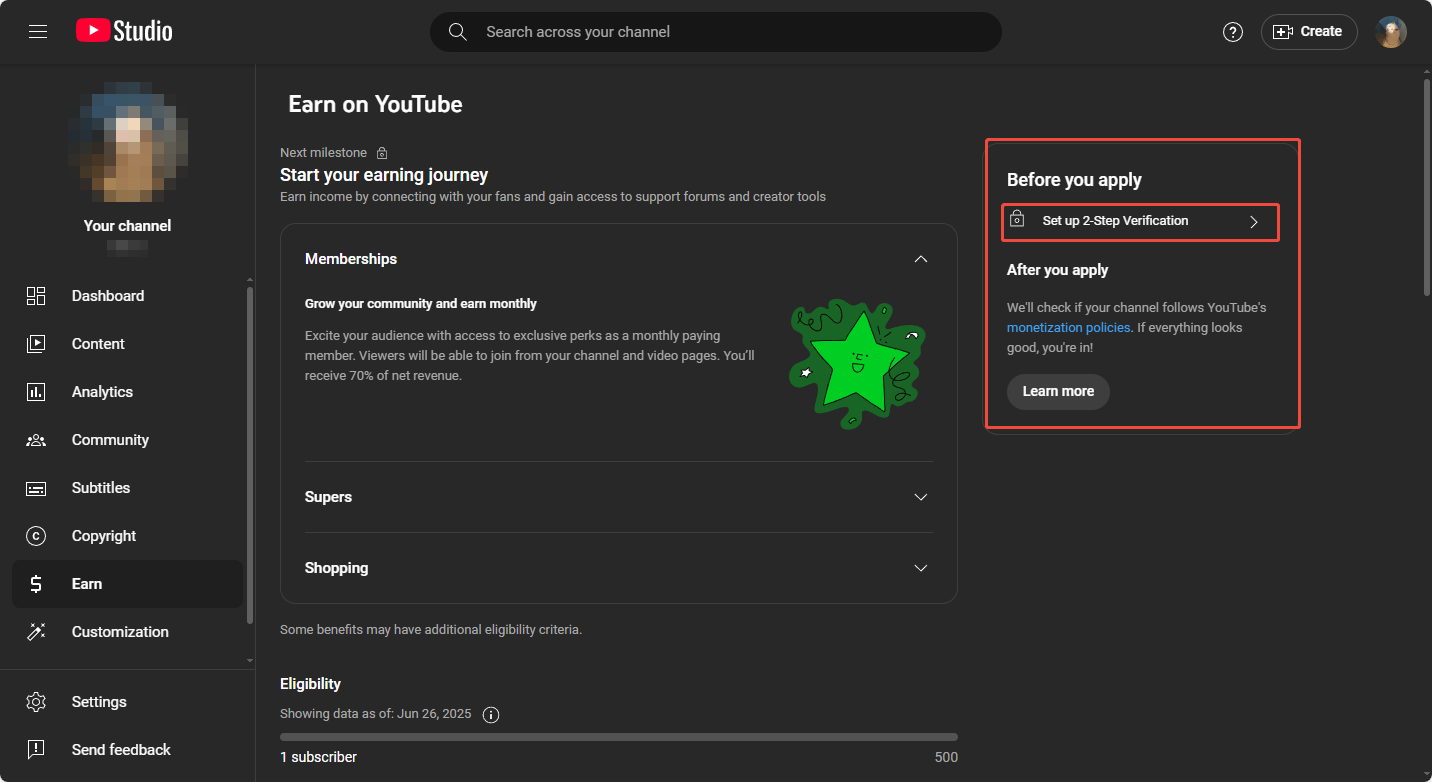 Set up 2-step verification on YouTube Studio