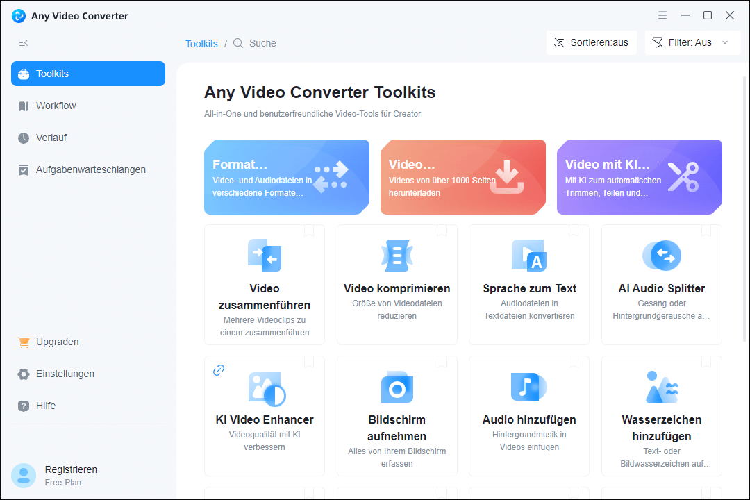 Die Hauptoberfläche von Any Video Converter