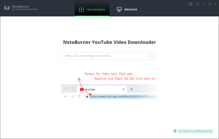 Die Hauptoberfläche von NoteBurner YouTube Video Downloader