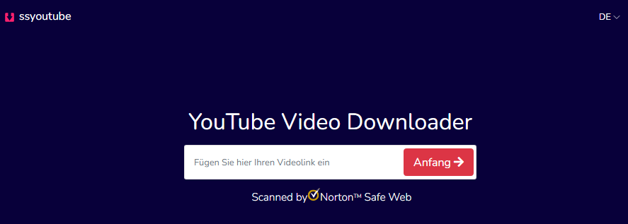 Die Startseite von SSYouTube