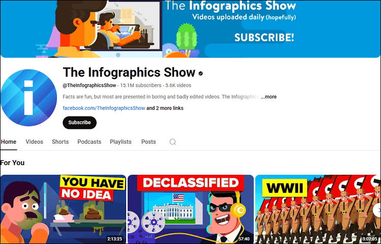 The channel homepage of The Infographics Show on YouTube