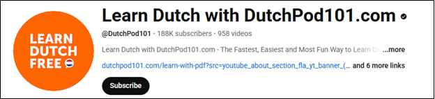 The channel interface of Learn Dutch with DutchPod101.com
