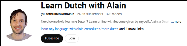 The channel interface of Learn Dutch with Alain