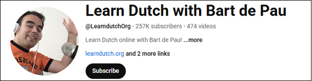 The channel interface of Learn Dutch with Bart de Pau