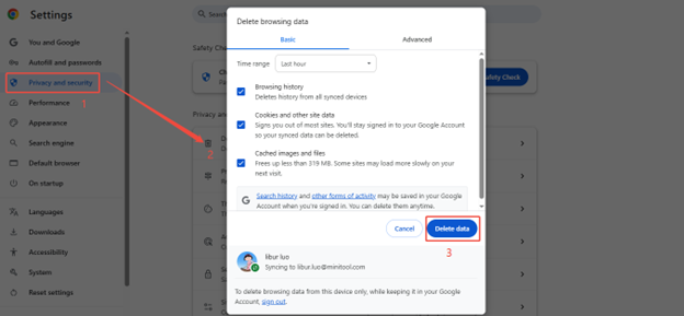 Delete Google Chrome cache and cookies