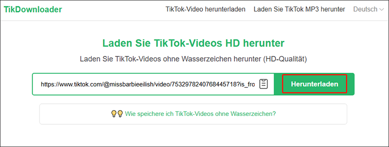Klicken Sie auf die Schaltfläche Download im Online Video Downloader auf viddown.net, um den Speicherprozess zu starten