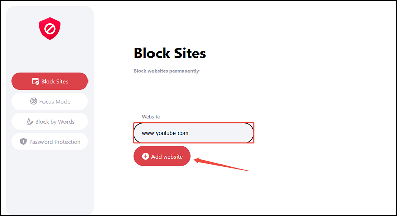 Enter www.youtube.com in the web address field and click on Add website on Edge