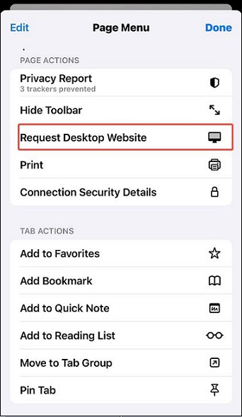 Select Request Desktop Website from the menu to switch to YouTube Music’s desktop version on the Safari browser