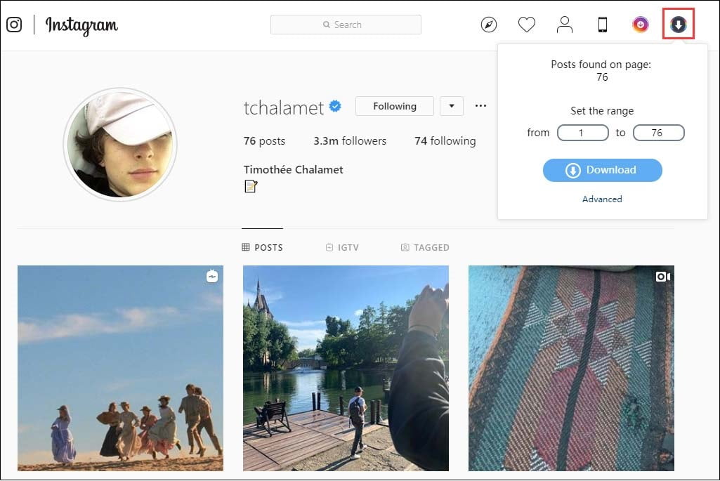 Download all Instagram photos