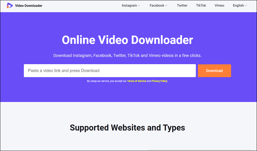Die Hauptoberfläche von Online Video Downloader auf viddown.net