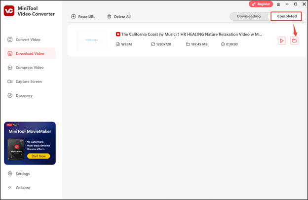 Locate the YouTube video by clicking the folder icon in MiniTool Video Converter