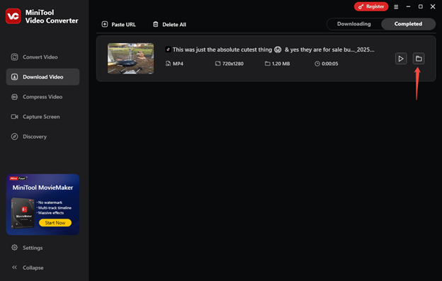 Click on the folder icon to locate the downloaded TikTok video in MiniTool Video Converter