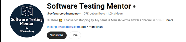The YouTube main interface of Software Testing Mentor