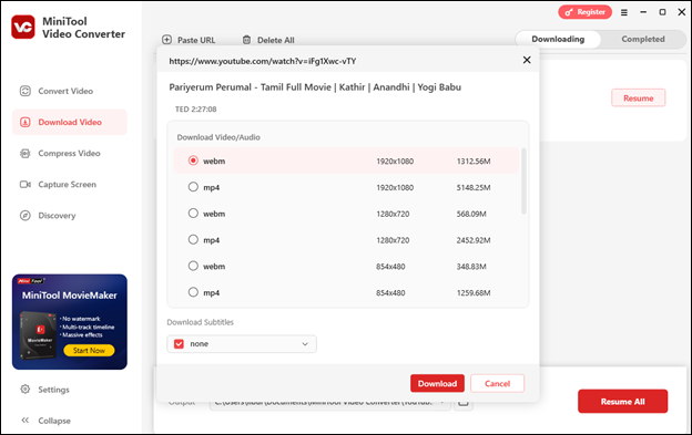 Download the Tamil movie with MiniTool Video Converter