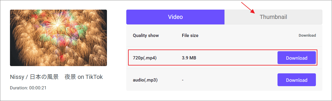MP4形式の高解像オプションの「Download」をクリック