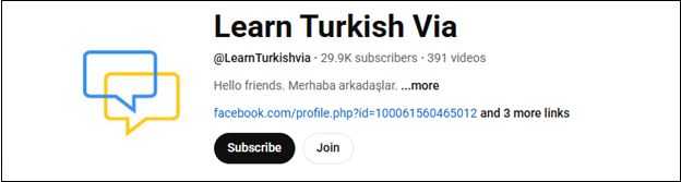 The main channel interface of Learn Turkish Via