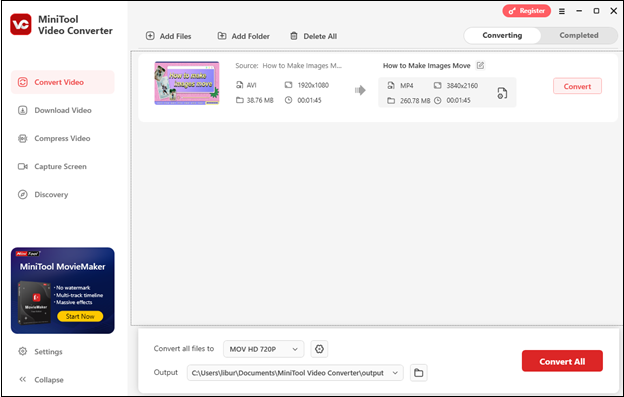 The conversion interface of MiniTool Video Converter