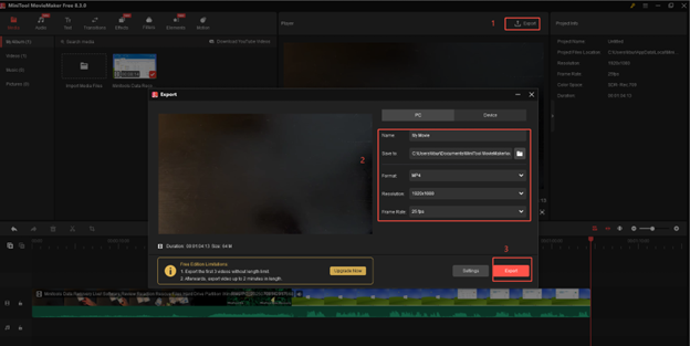 Click on Export, configure export settings, and click on Export to export the bright video in MiniTool MovieMaker