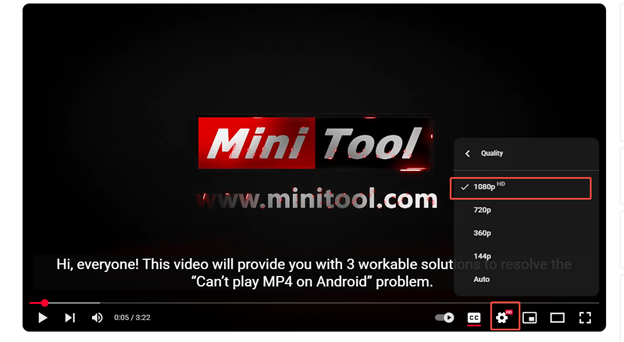 Click on Settings > Quality to improve YouTube video quality