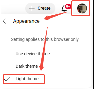 Click on YouTube profile > Appearance: Device theme > Light theme to make video light