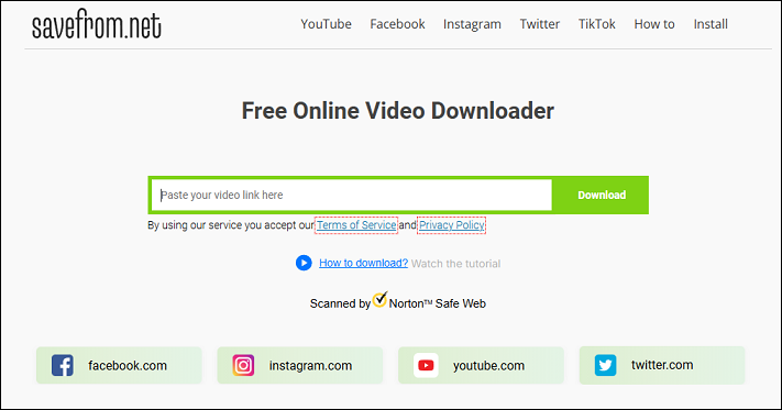 The website homepage of SaveFrom.Net
