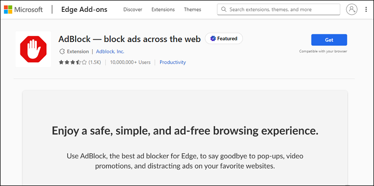 AdBlock – block ads across the web on Microsoft Edge Add-ons