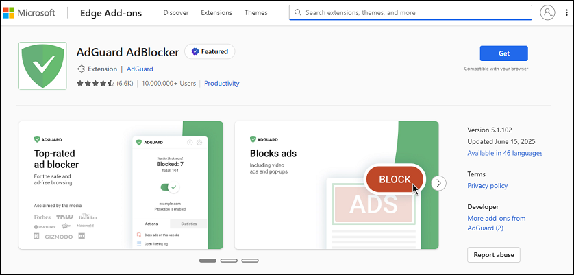 AdGuard AdBlocker on Microsoft Edge Add-ons